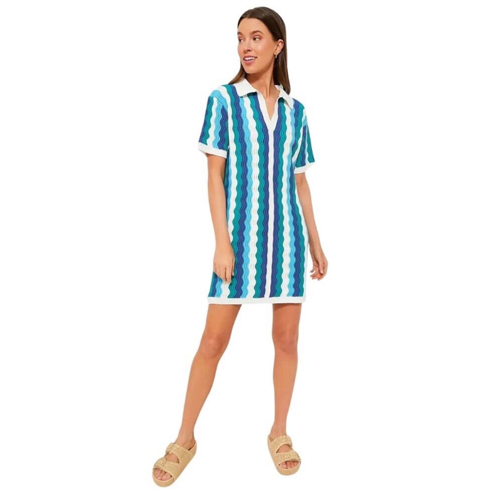 Tuckernuck Blue & Teal Wave-Print Mini Dress
